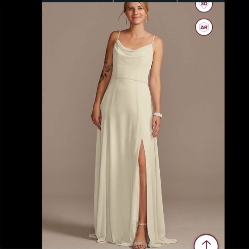 David’s Bridal Cowl Chiffon Bridesmaid Formal Maxi Dress w/slit
